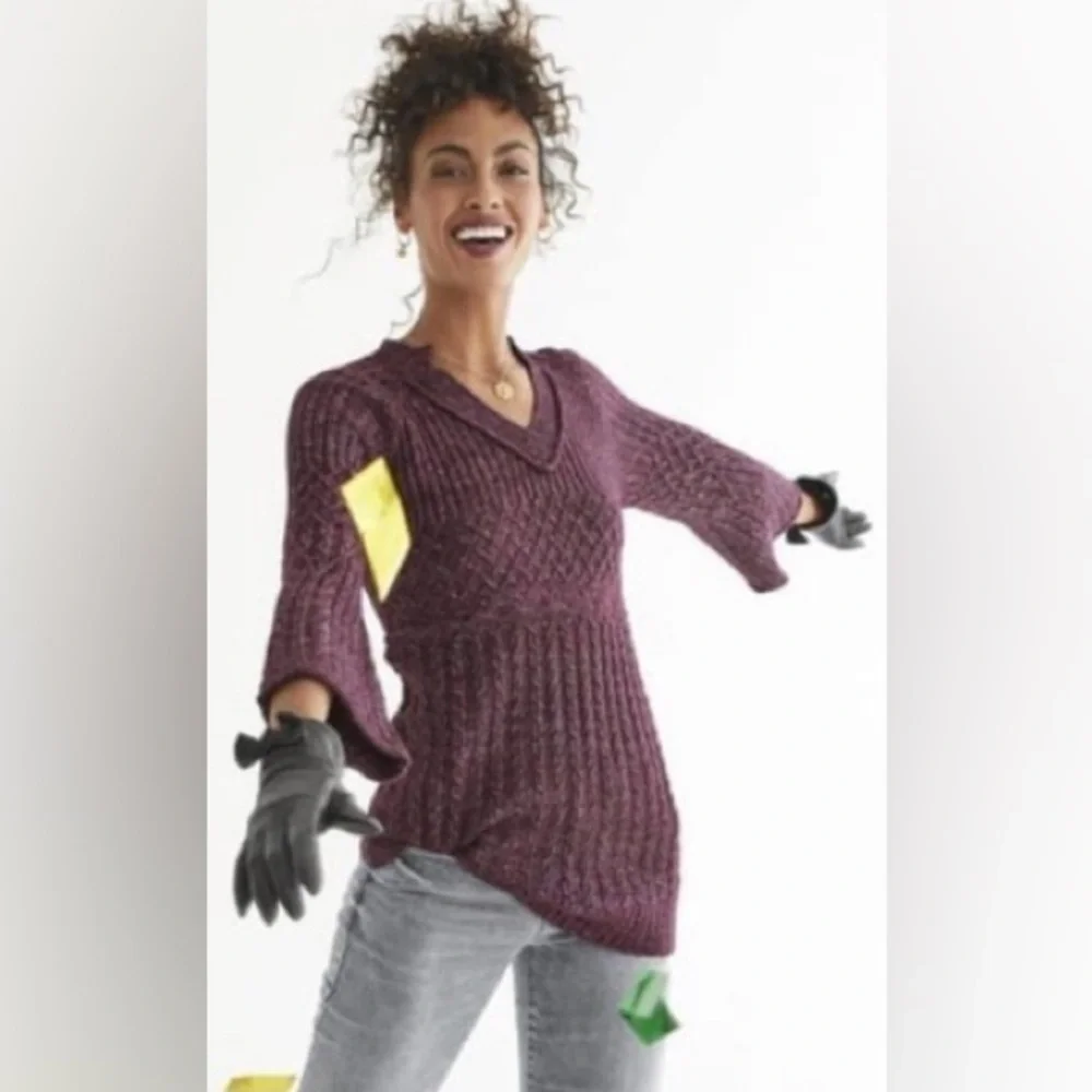 Cabi Chime sweater. Dark raspberry/burgundy color.